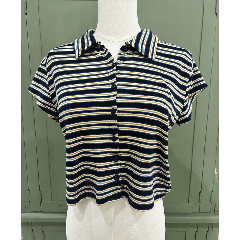 Nobo Boxy Collar Cropped Top Size L 90s Striped Rugby Sporty Y2K Skater Girl